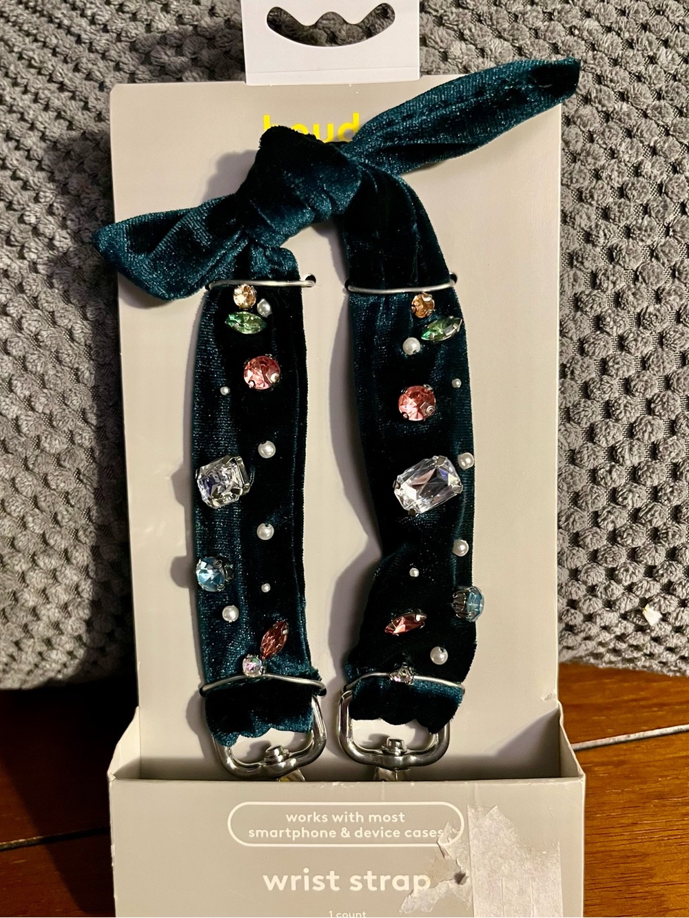 heyday  embellished Teal Velvet Wrist Strap